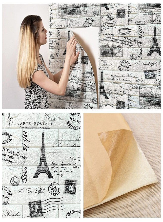 Lukzer 8PC Self Adhesive 3D Vintage Wallpaper DIY Wall Sticker Panels Ideal for Home Décor Sheet Bathroom Living Room (Paris Design/70 x 77cm) - Image 2